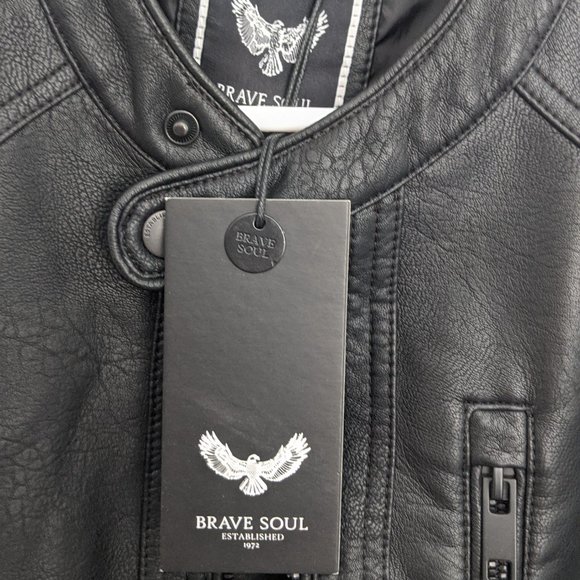 Brave Soul Faux Leather Biker Jacket. Black. Large - Picture 3 of 6